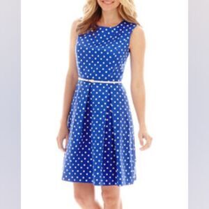 ☔️🔹️Liz Claiborne Blue w/White Polka Dot Sleeveless Dress Size 4
